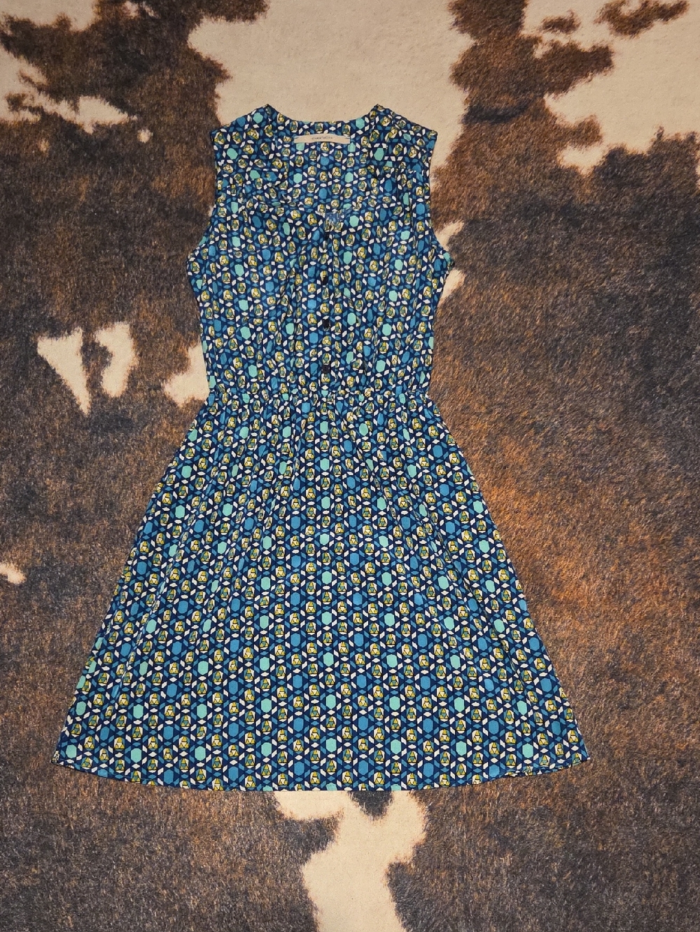 41 Hawthorn Sleeveless Navy and Teal Geometric Midi Dress